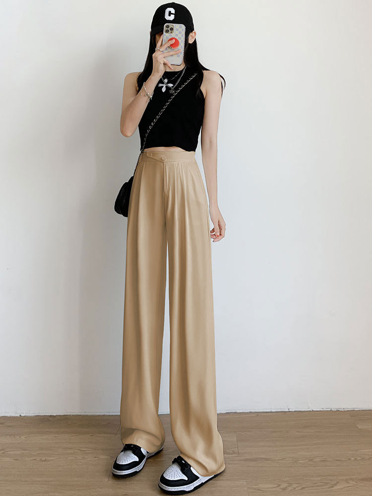 Khaki Suit Wide-Leg Pants Women's Pants Spring and Summer New High Waist Drooping Casual High Sense Narrow Version Straight-Leg Trousers