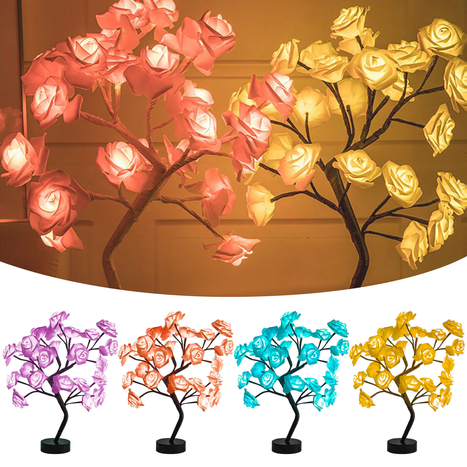 Cross-Border Hot Small Tree Lamp USB Battery Dual-Purpose LED Artificial Rose Tree Lamp Indoor Room Decoration Small Night Lamp