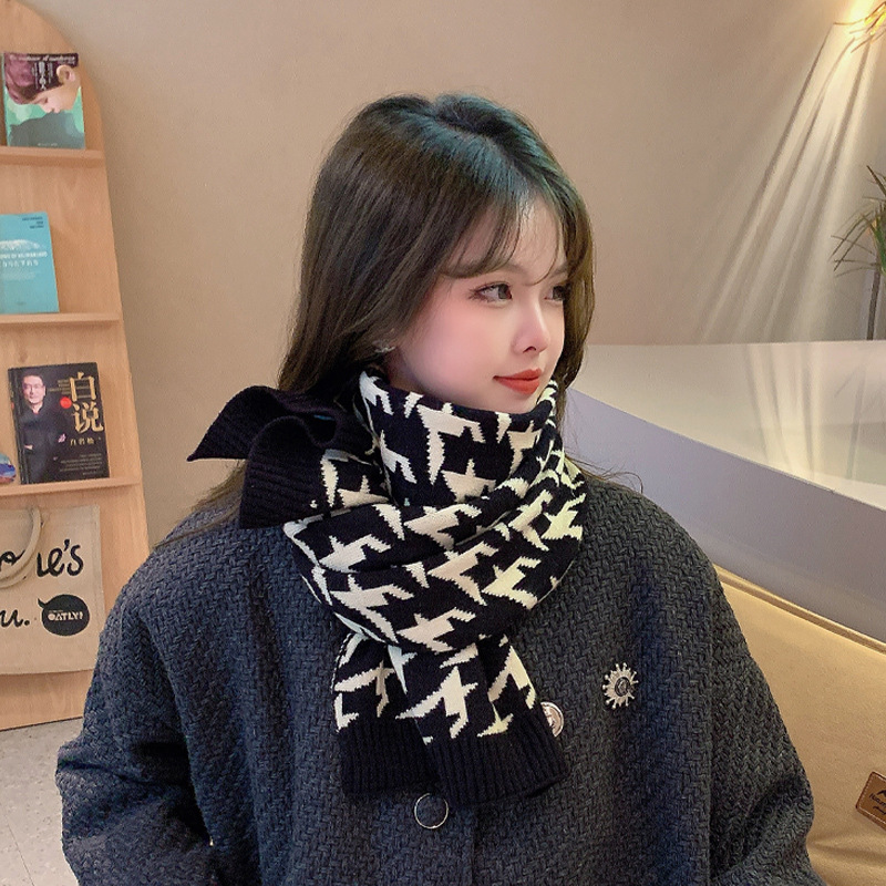Autumn and Winter New Knitted Artificial Cashmere Scarf Women's Large Houndstooth Scarf Light Luxury High-Grade Warm Scarf Wholesale