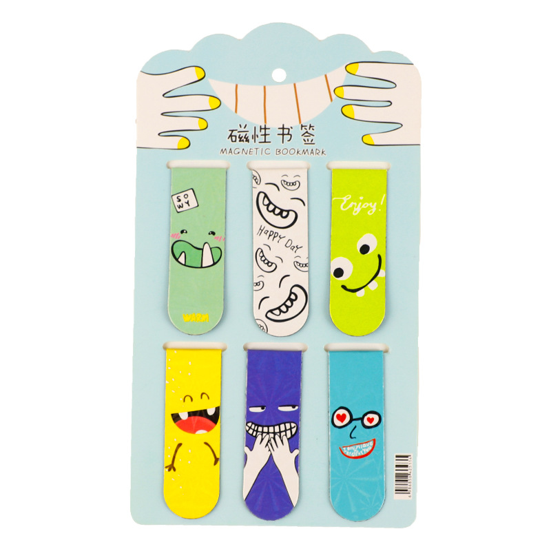 Cute Magnetic Bookmark 6 PCs Cartoon Student Simple Artistic Book Holder Stationery Fresh Magnet Bookmark