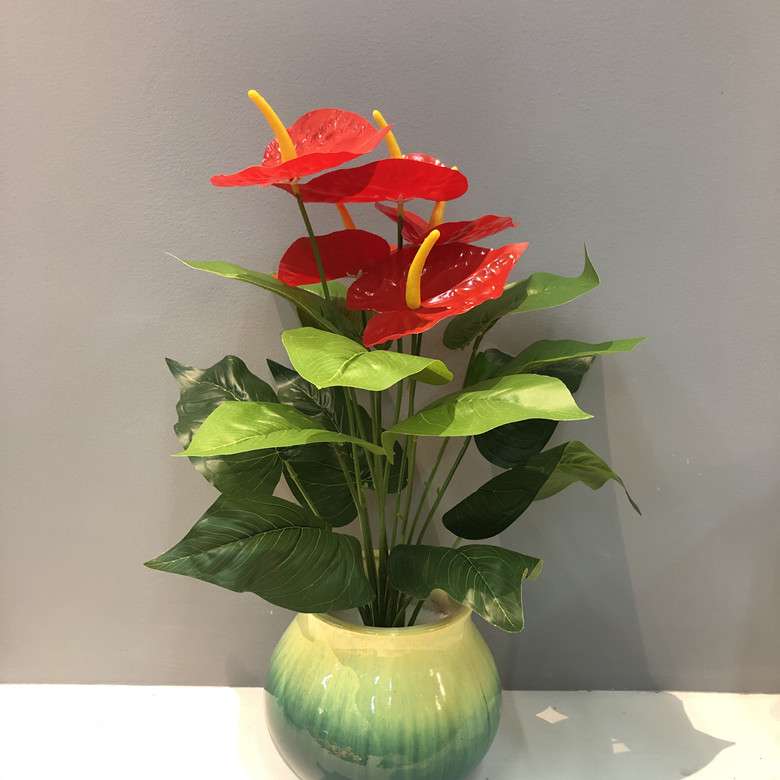 【厂家直销】5头18叉仿真红掌 一帆风顺花 家居装饰工艺品摆品