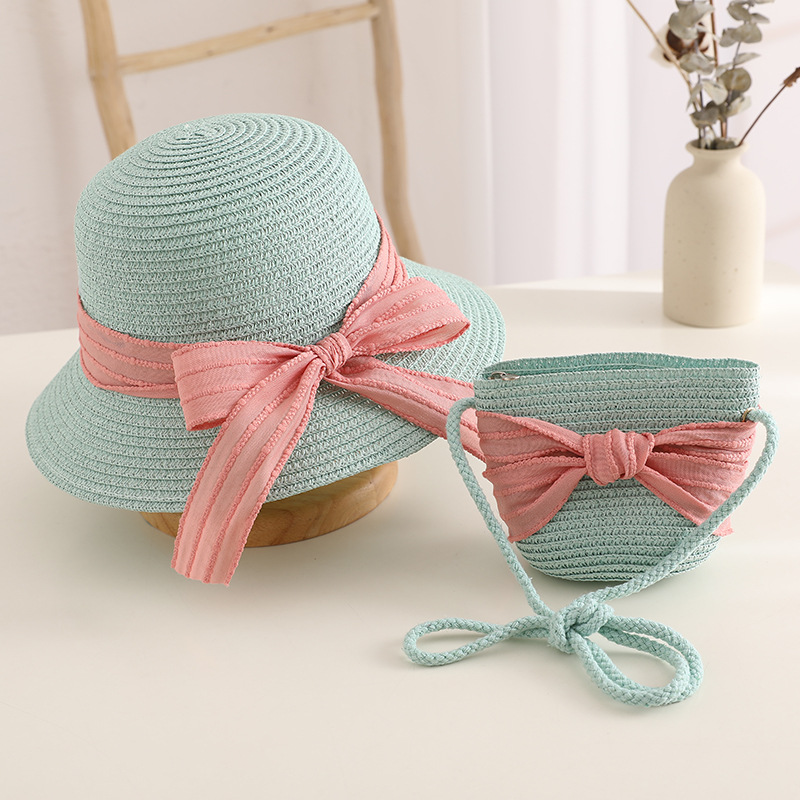 Children's Sun Hat Girls' Spring and Summer Bag Straw Hat Kit Baby Sun-Proof Beach Hat Kids Big Brim Sun Hat