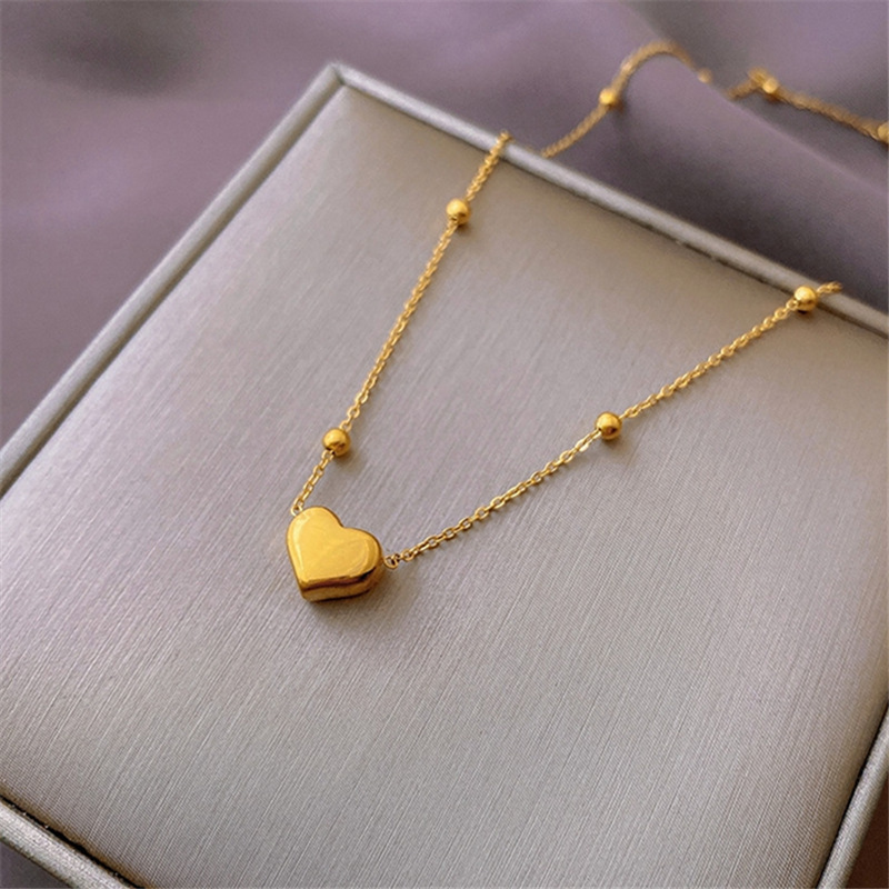 New Ins Heart-Shaped Titanium Steel Electroplated Necklace Women's Fashion All-Match Design Love Series Clavicle Chain Factory Wholesale
