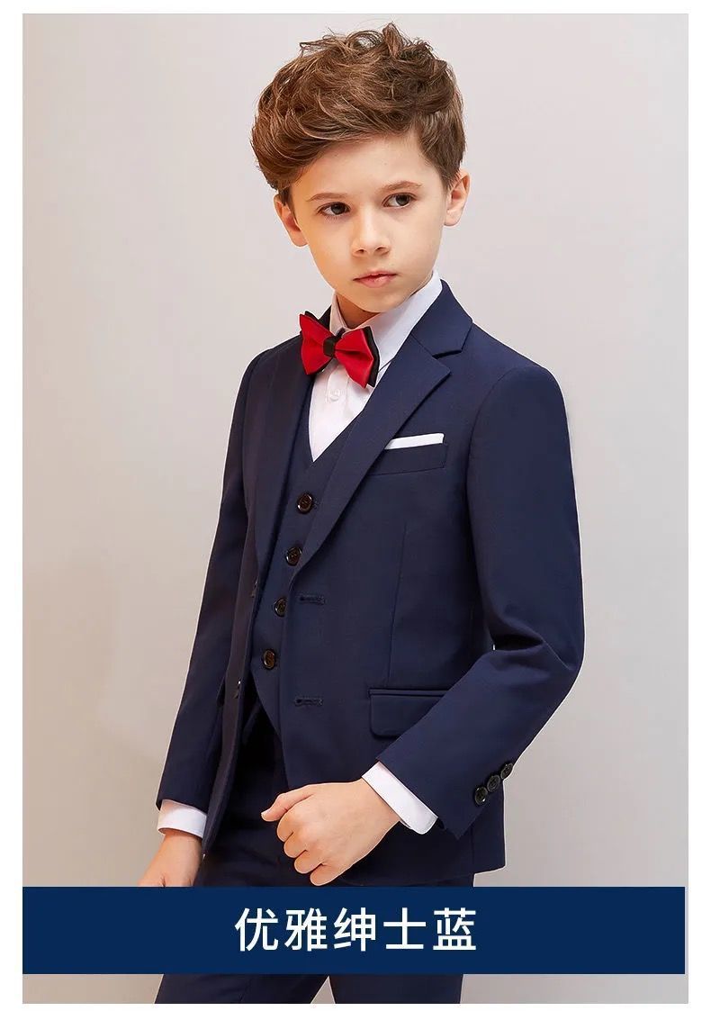 儿童西装套装帅气男童花童礼服钢琴演出服中大童小男孩西服外套冬