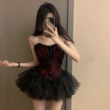 演出服夜店抹胸感酒吧领舞女性新款爵士黑Dj蓬蓬裙红色DSgogo套装