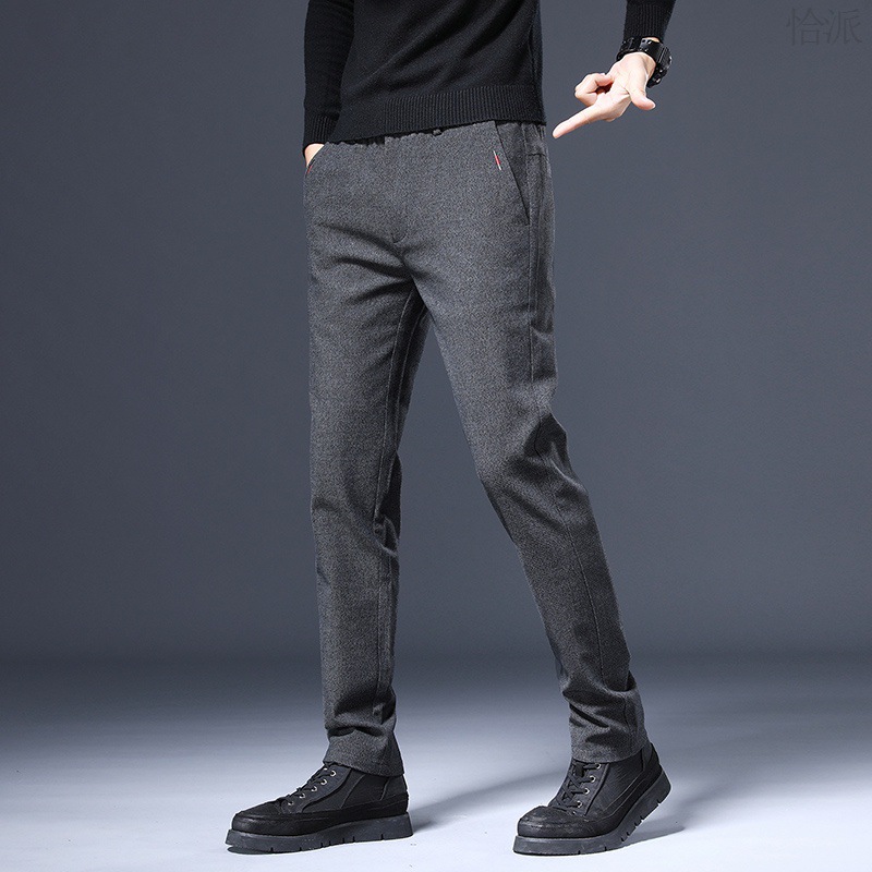 男士休闲裤磨毛春季男裤厚款宽松百搭潮流修身直筒裤潮男裤子
