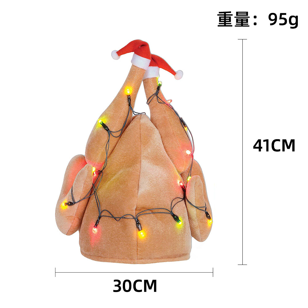 Cross-Border Thanksgiving Turkey Hat Carnival Luminous Chicken Leg Hat Cartoon Turkey Head Cover Funny Hat in Stock