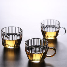 带把竖纹玻璃茶杯功夫茶具个人专用主人杯耐热透明小茶杯子品茗杯
