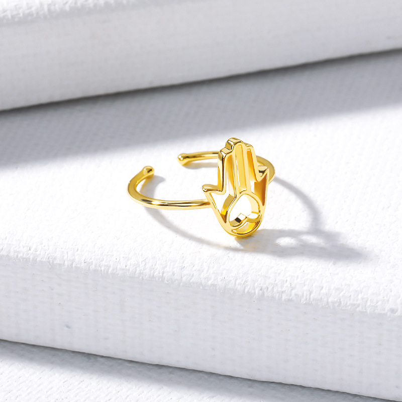 速卖通新品镂空五指手掌不锈钢戒指男女可调节指环开口手指戒指