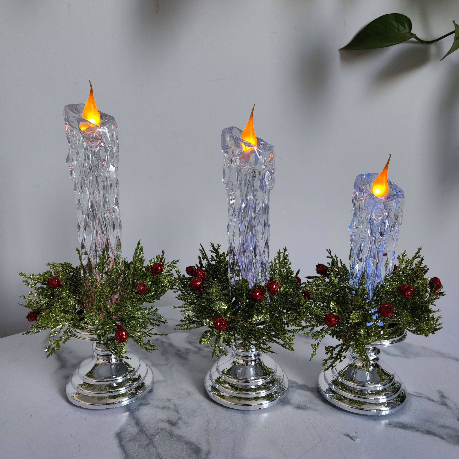 Transparent Candle Decorations Christmas Gift Candle Holder Scene Decoration Simulation Candle LED Candle Scene Props