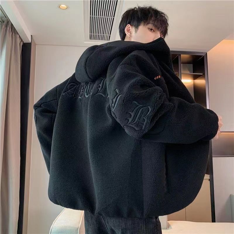 lamb wool cotton coat men‘s autumn and winter new fleece winter fashion brand velvet thickening padded jacket