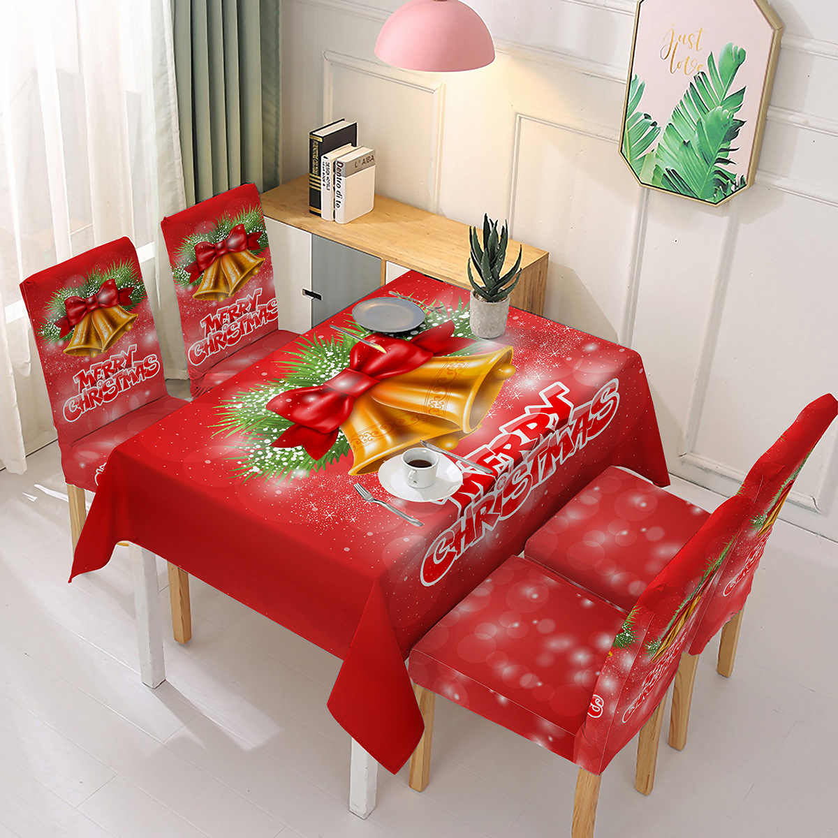 Christmas Printed Tablecloth Chair Cover Jubilant Decoration Elastic One-Piece Chair Cover Absorbent Tablecloth