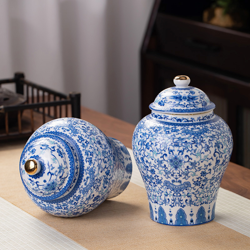 青花陶瓷茶叶罐瓷器青花瓷密封储存罐普洱散茶装茶罐中小号直销