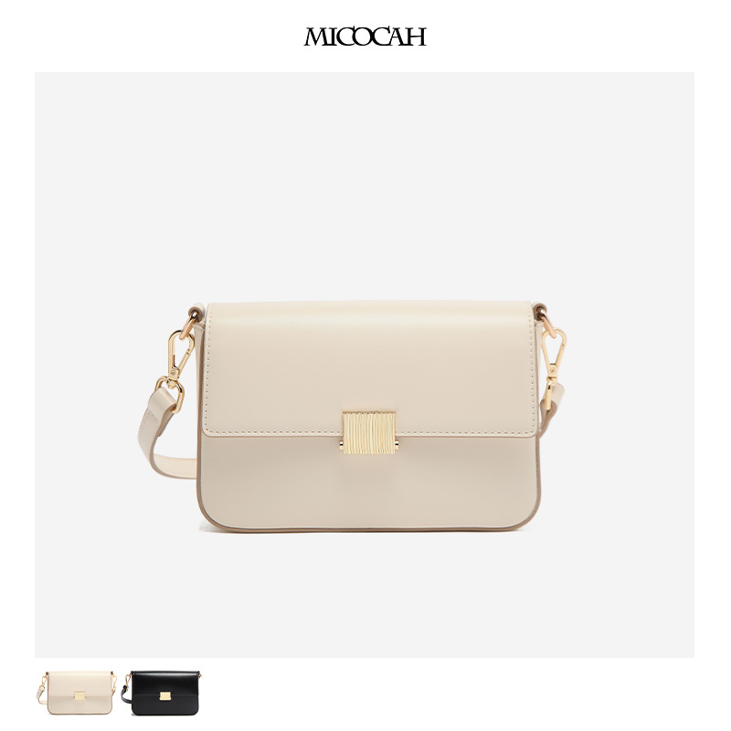micocah新款女包 纯色锁扣翻盖小方包简约单肩斜挎包 时尚腋下包