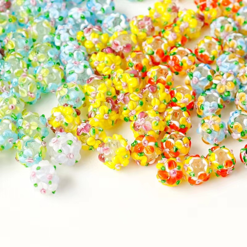 2023 Three-Dimensional Flower Leaves Glass Beads Straight Hole DIY Handmade Beaded Loose Beads Earrings Ornament Accessories