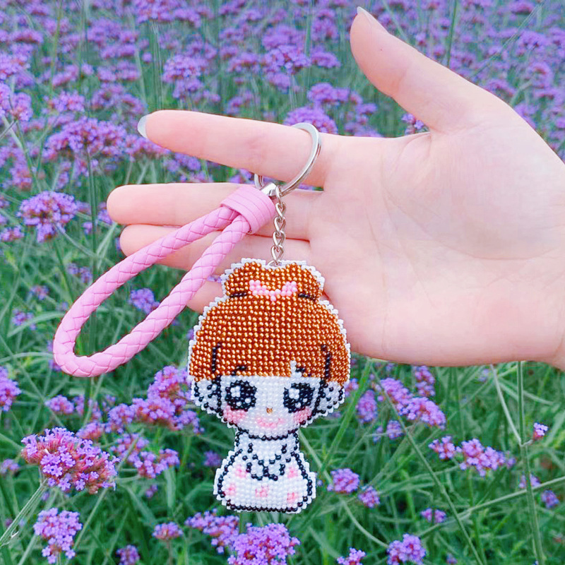 印花十字绣可爱卡通萌小q新郎新娘结婚情侣全珠绣钥匙扣手机挂件