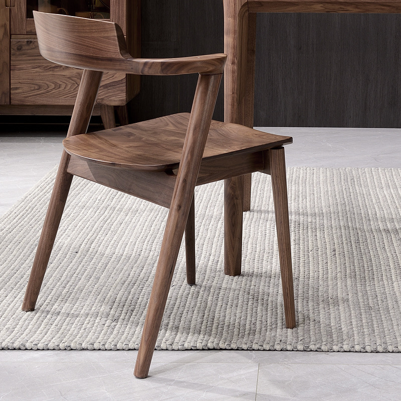 黑胡桃木牛头椅北欧原木餐椅实木靠背椅现代简约餐桌椅带扶手现货