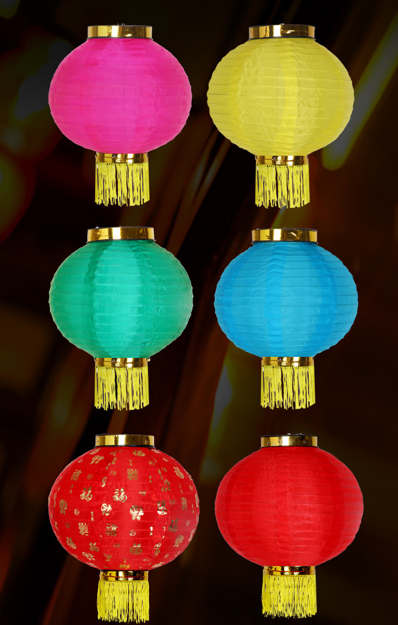 现货广告印字折叠拉丝圆形灯笼五彩色冬瓜全红连串小灯笼跳舞道具