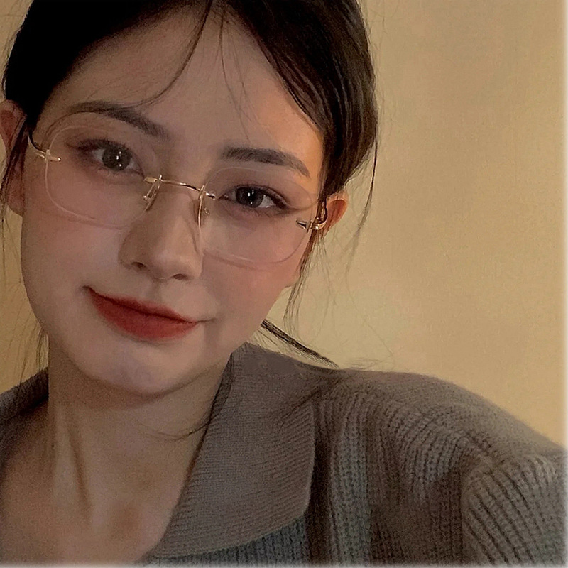 韩版无框ins潮近视眼镜框女文艺方形防蓝光眼镜架渐变色太阳眼镜