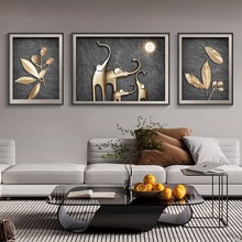 现代轻奢抽象沙发背景墙后面挂画客厅装饰画麋鹿三联壁画