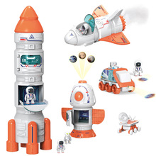 亚马逊新款太空拼装玩具DIY火箭飞船带灯光音乐投影科教宝宝玩具