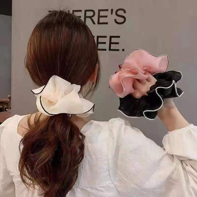 French Blogger ~ Classic Style Contrast Color Mesh Hair Band Large Hair Rope Large Intestine Ring Ins Internet Celebrity Girls' Hair Accessories Headdress