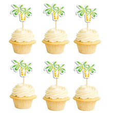 亚马逊一次性水果签插签蛋糕牌龟背叶绿椰子树狂欢派对甜品装饰
