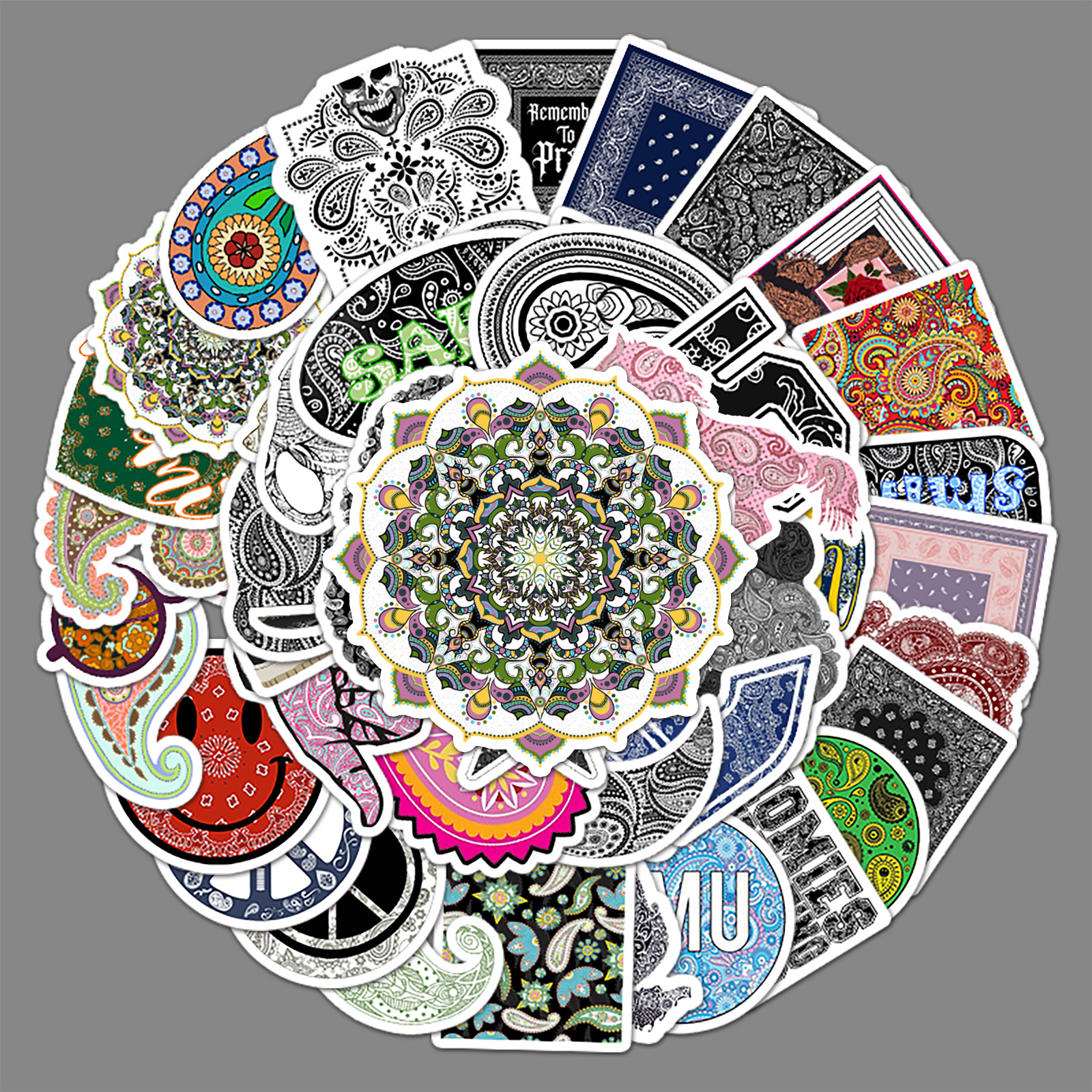 50张腰果花花纹图案时尚个性涂鸦贴纸笔记本电脑行李箱汽车贴纸