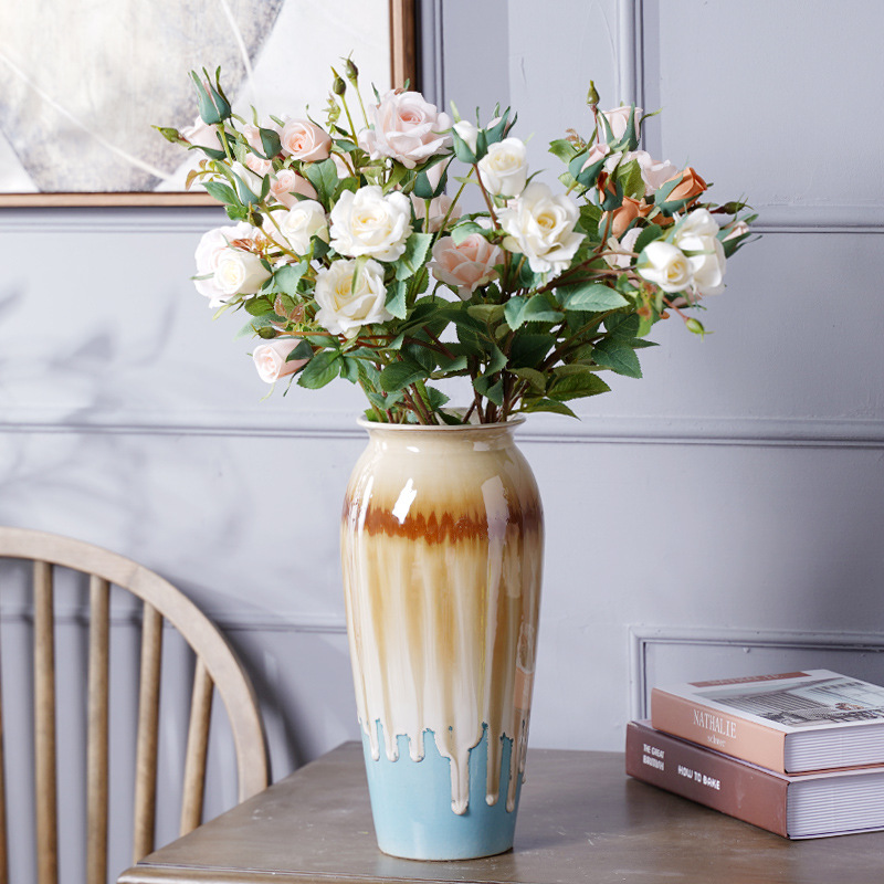 田园风陶艺花瓶五彩颜色釉大口花器 花卉园艺花插 花店种植养鲜花