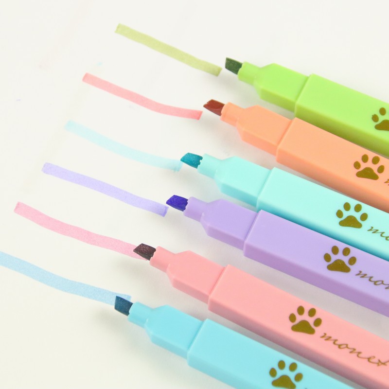 Boxed Cat's Paw Fluorescent Pen Eye Protection Soft Color Oblique Head Light Pen Fresh Student Key Marking Marking Pen