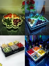亚克力LED发光小吃盘子拼盘酒吧KTV专用水果盘架创意四六格果盘碟