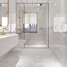 厨房卫生间灰色亮光釉面砖 简约浴室大理石釉面砖瓷砖300x600
