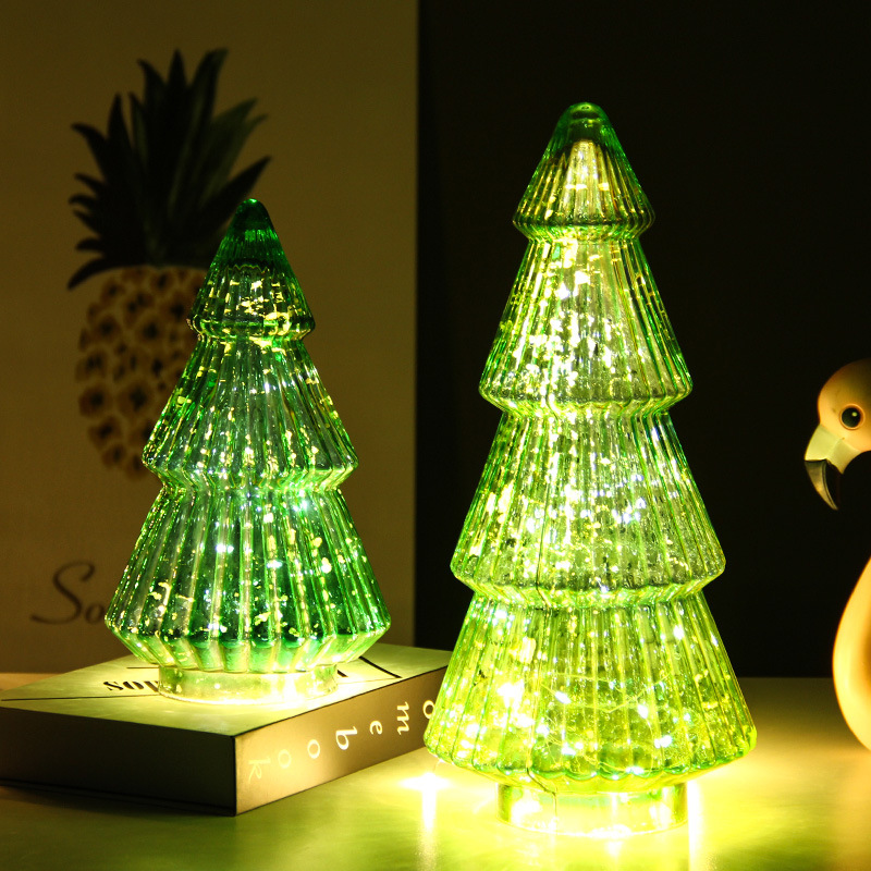 厂家批发圣诞节玻璃彩灯圣诞树造型家用装饰摆件灯台灯桌面小夜灯