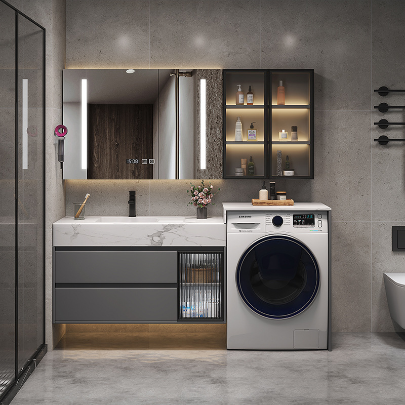 岩板一体洗衣机柜洗手洗衣槽洗脸盆柜组合简约现代浴室柜厂家直销