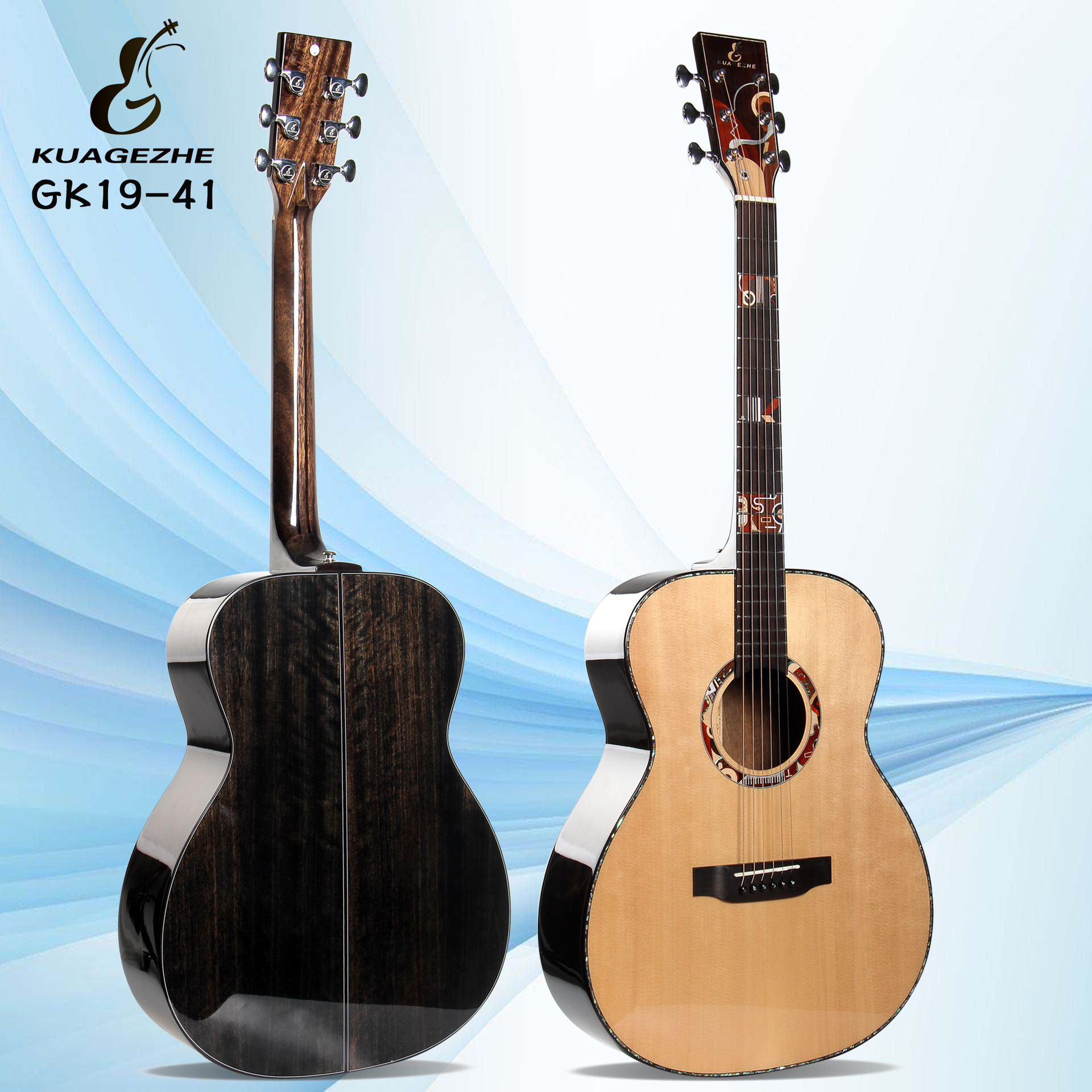 高端款云杉面古夷苏木单板40寸亮光款圆角om桶可贴牌民谣吉他批发