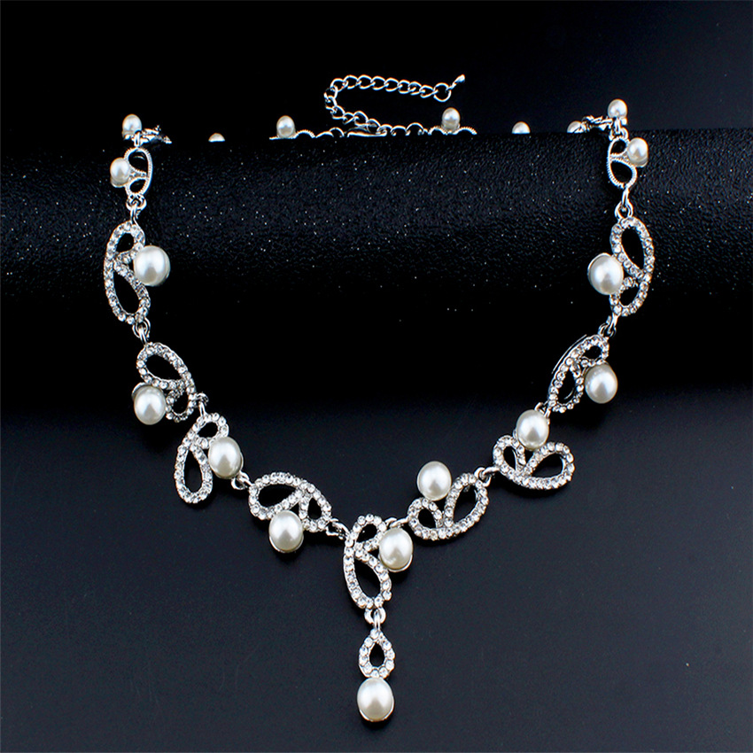 新款银色首饰套装新娘蝴蝶项链耳环两件套宴会配饰