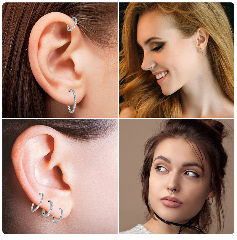 316l不锈钢鼻环微镶锆石耳环无缝接鼻中隔欧美流行爆款穿刺多用环