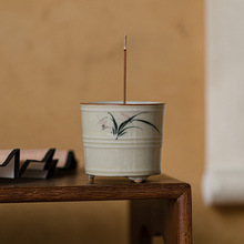 简约创意陶瓷手绘兰花小香炉家用室内供奉禅意线香香薰炉香插