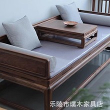 新中式黑胡桃木罗汉床小户型简约客厅沙发榆木禅意美人榻日系轻奢