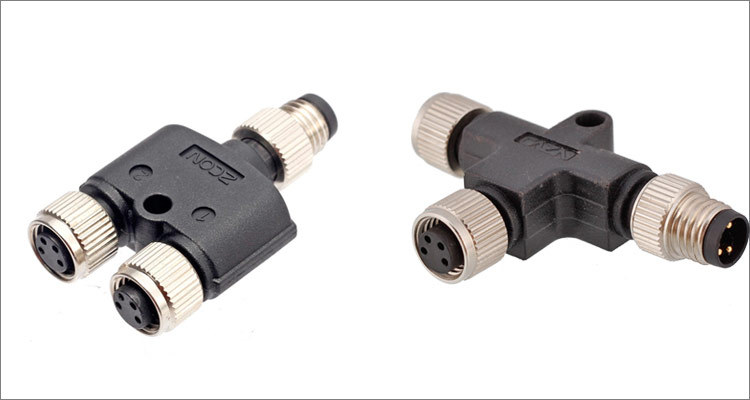 航空插头m8转接头y型t型三通3芯/4芯一分二/一公转两母防水连接器