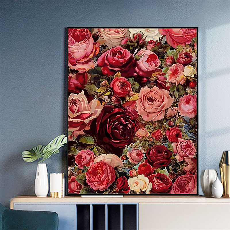 玫瑰花diy数字油画唯美治愈系花朵风景填充填色客厅油彩装饰画
