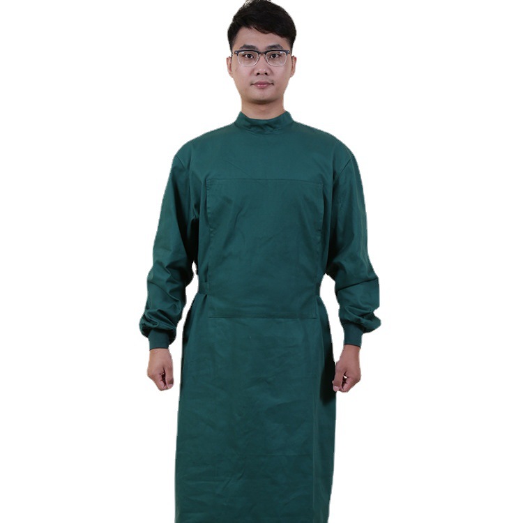 隔离衣手术室服装洗手衣棉制品墨绿色半包对开手术衣工作服