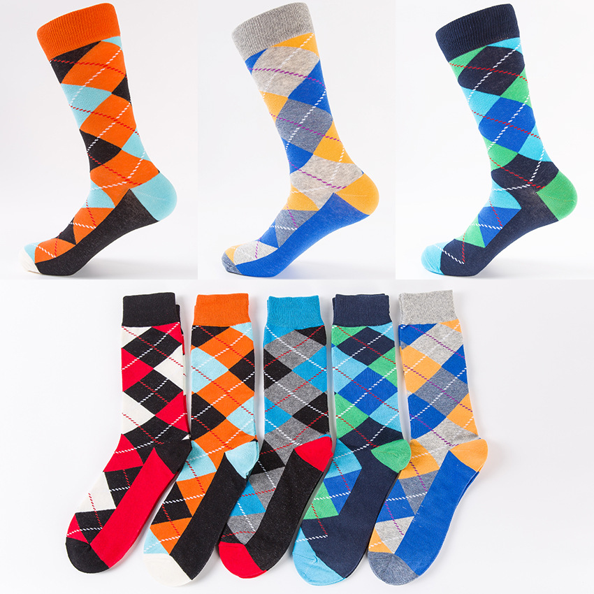 men‘s plus size cotton socks casual sports style cotton socks european and american street style rhombus splicing manufacturers wholesale customization