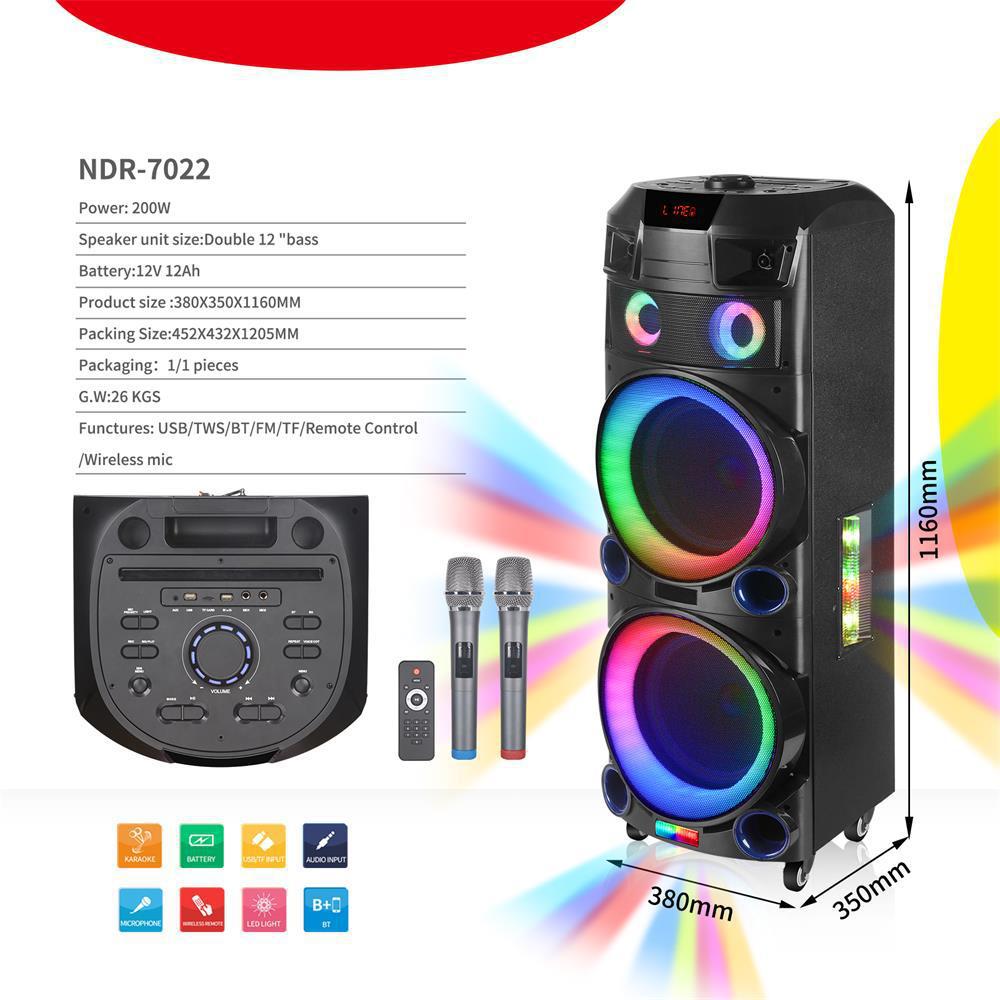 ndr-7022双12寸户外手提蓝牙音箱无线话筒大功率广场舞音响声控灯