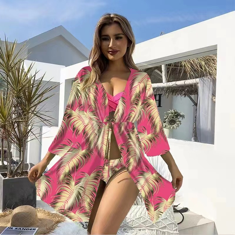 European and American Three-Piece Cross-Border Bikini Swimsuit Beach Long Shirt Split Women's Foreign Trade New Swimwear Bikini