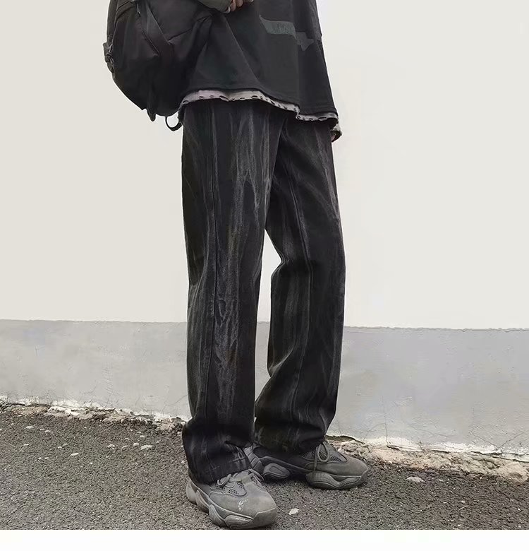 扎染牛仔裤男港风复古宽松直筒街头裤子夏季2021韩版阔腿休闲长裤