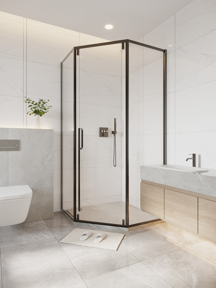 黑色简易钻石型淋浴房整体卫生间干湿分离隔断洗澡间沐浴房侧开门