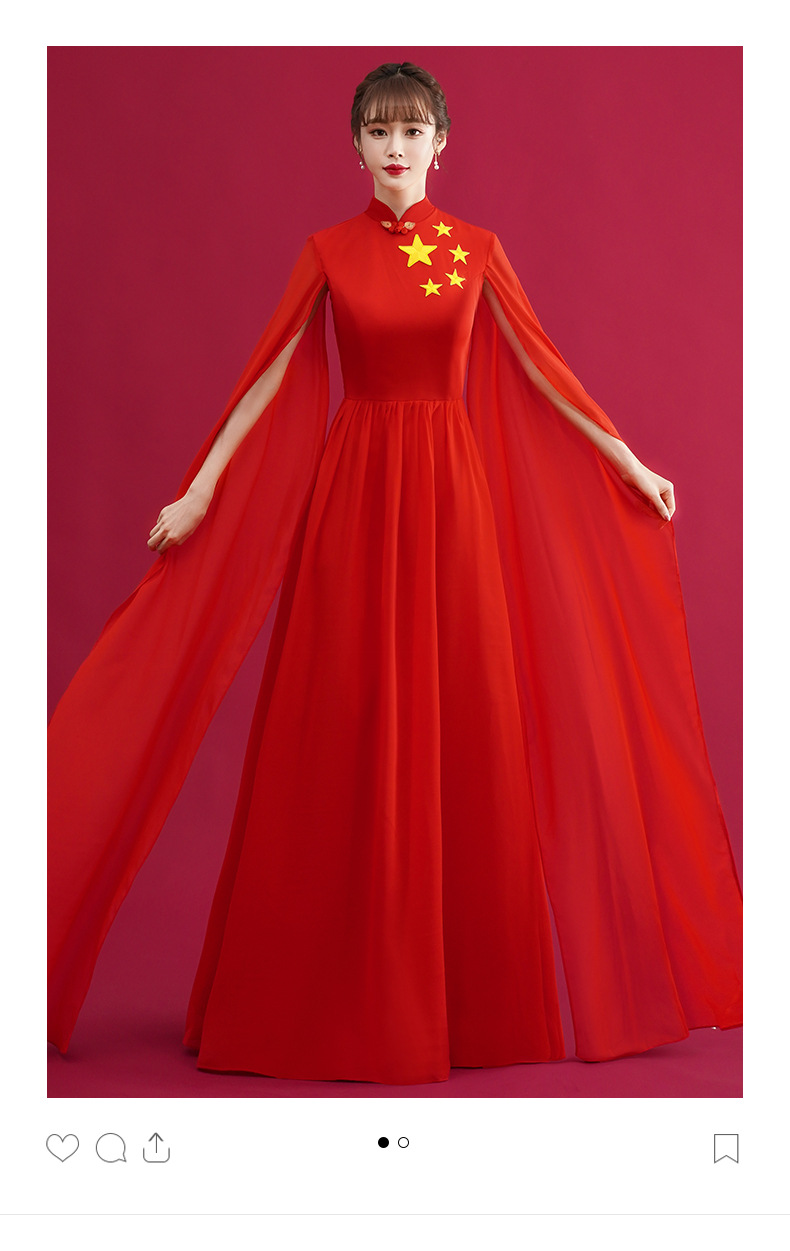 红歌合唱团演出服女长裙舞台朗诵建党表演服装大合唱指挥主持礼服