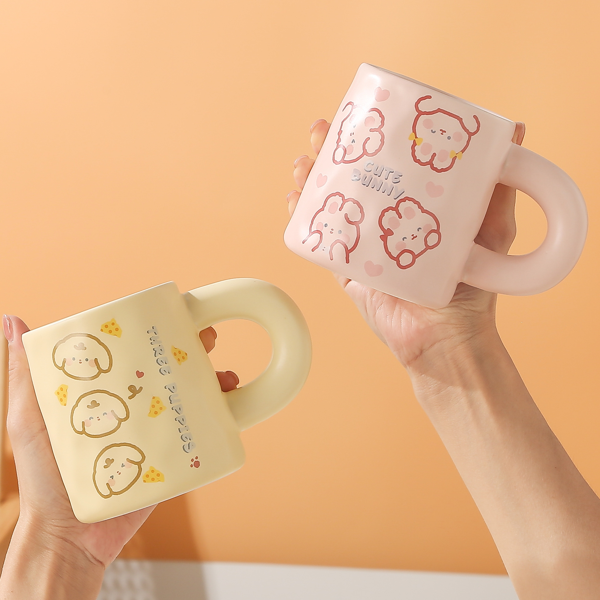 Cartoon Porcelain Cup Coffee Cup Mug Ins Breakfast Milk Couple Water Cup Cute Bear Pattern Cup with Hands