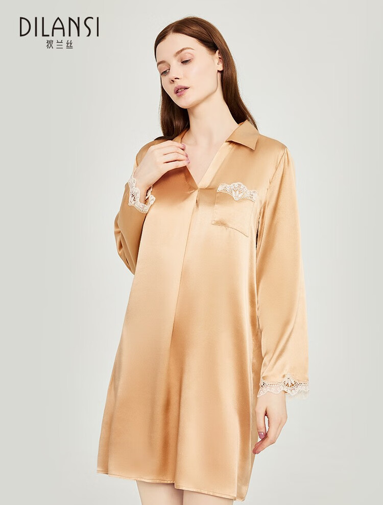 狄兰丝桑蚕丝女两件套19姆米重磅真丝睡衣长袖新款丝绸家居服套装